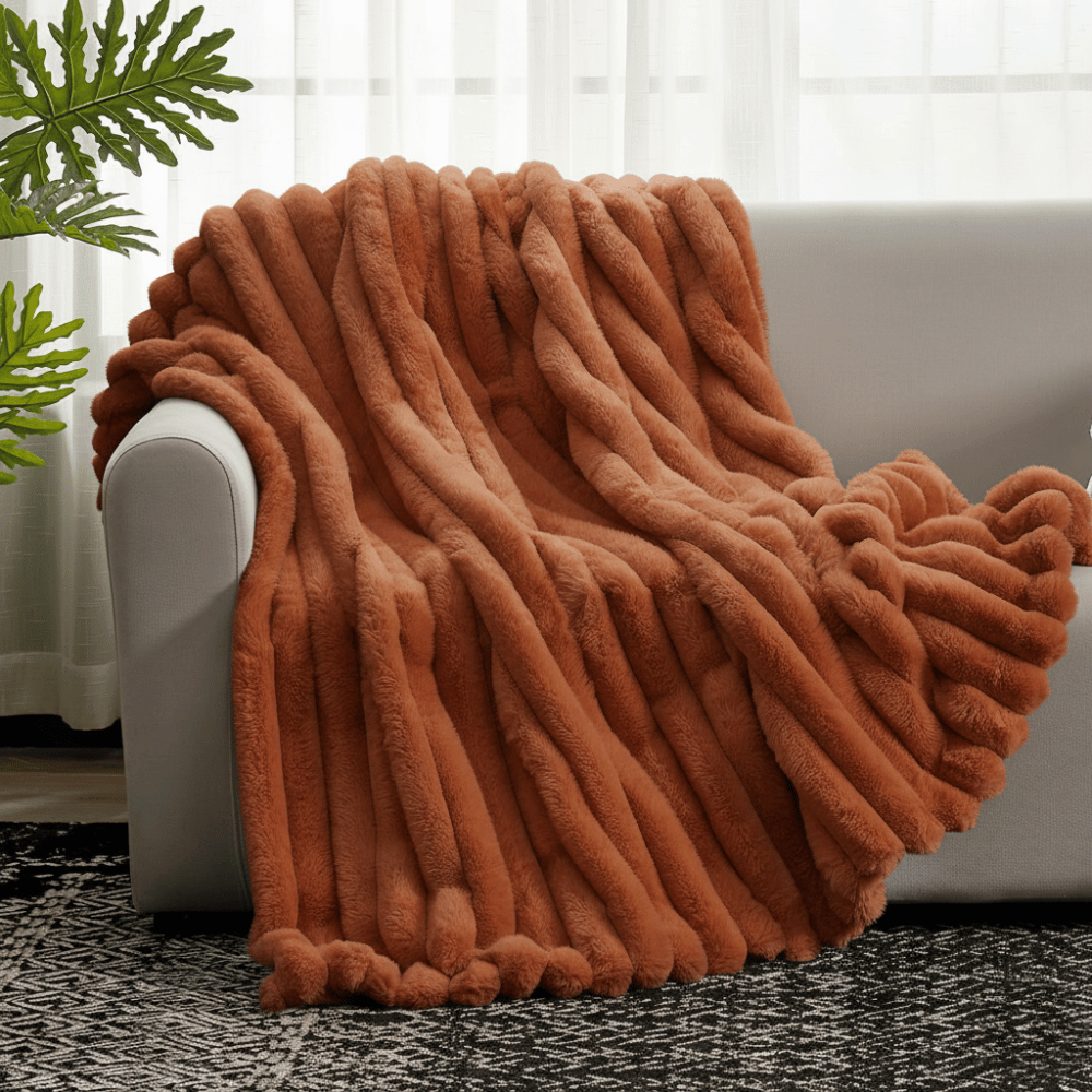 Aussie Bay Home: Striped Faux Fur Throw Blanket (Wide-Rib)