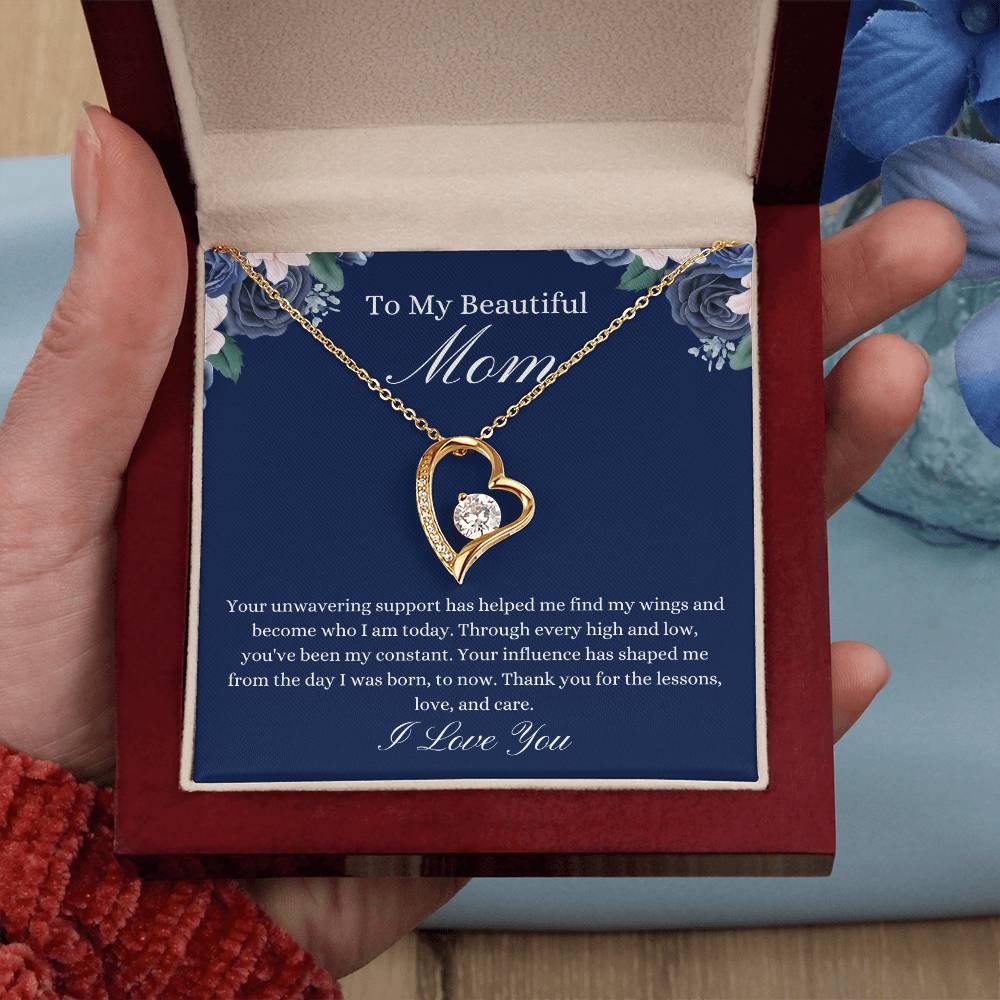 To My Beautiful Mom - Blue Flower Forever Love Necklace