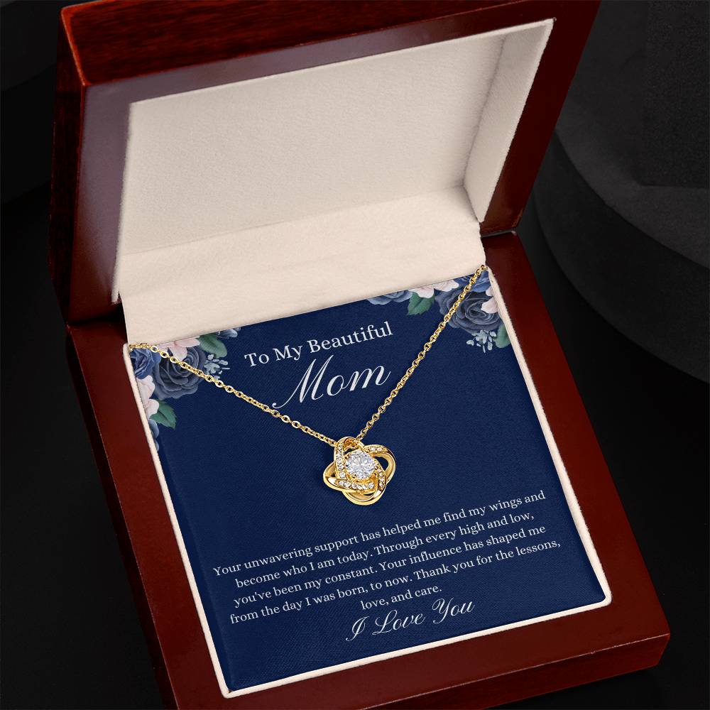 To My Beautiful Mom - Blue Flower Love Knot Necklace