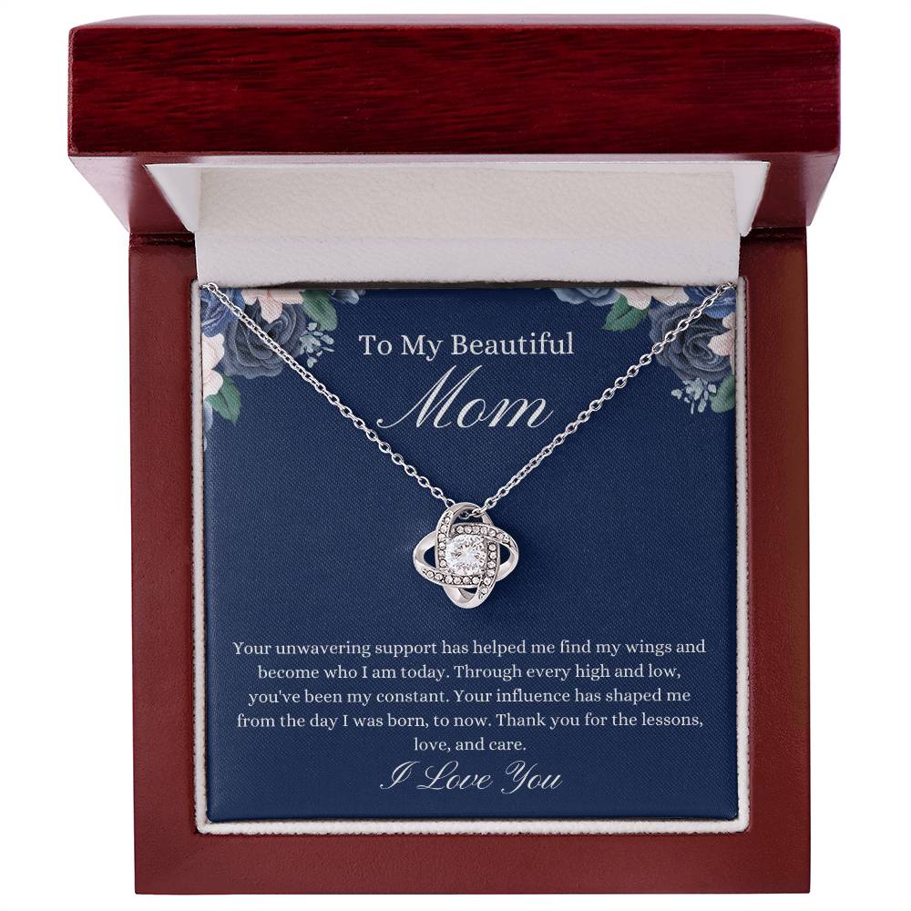 To My Beautiful Mom - Blue Flower Love Knot Necklace