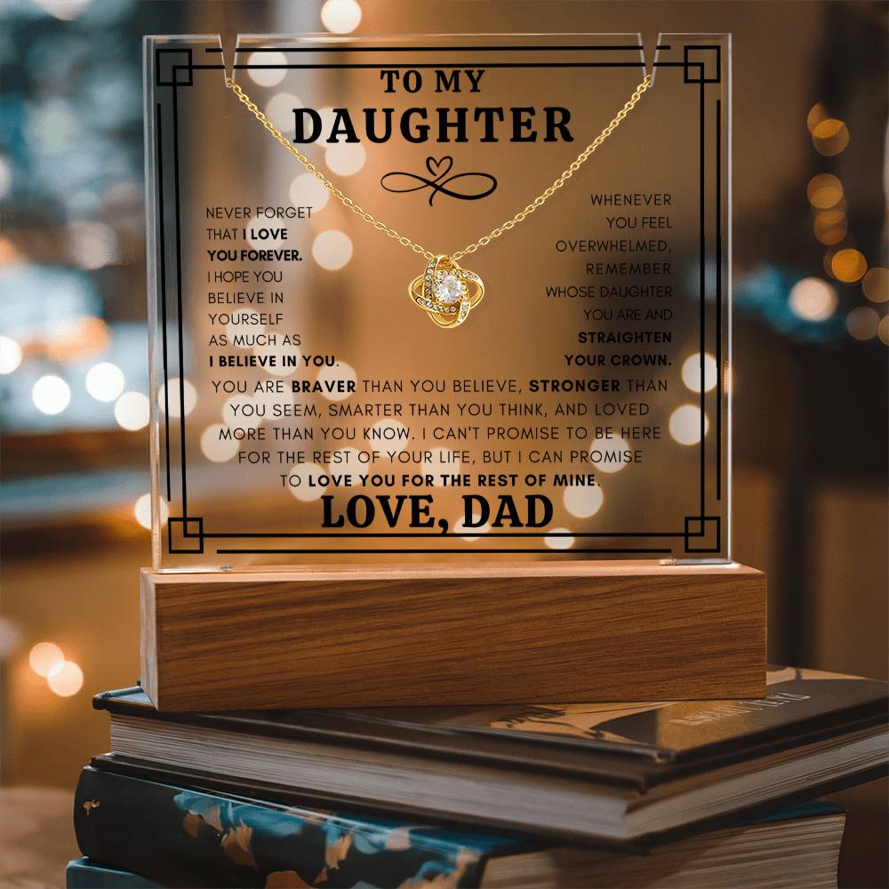 Never Forget Daughter Acrylic Love Knot Necklace