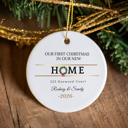 Our First Christmas In Our New Home Wreath Ceramic Ornament with Gift Box