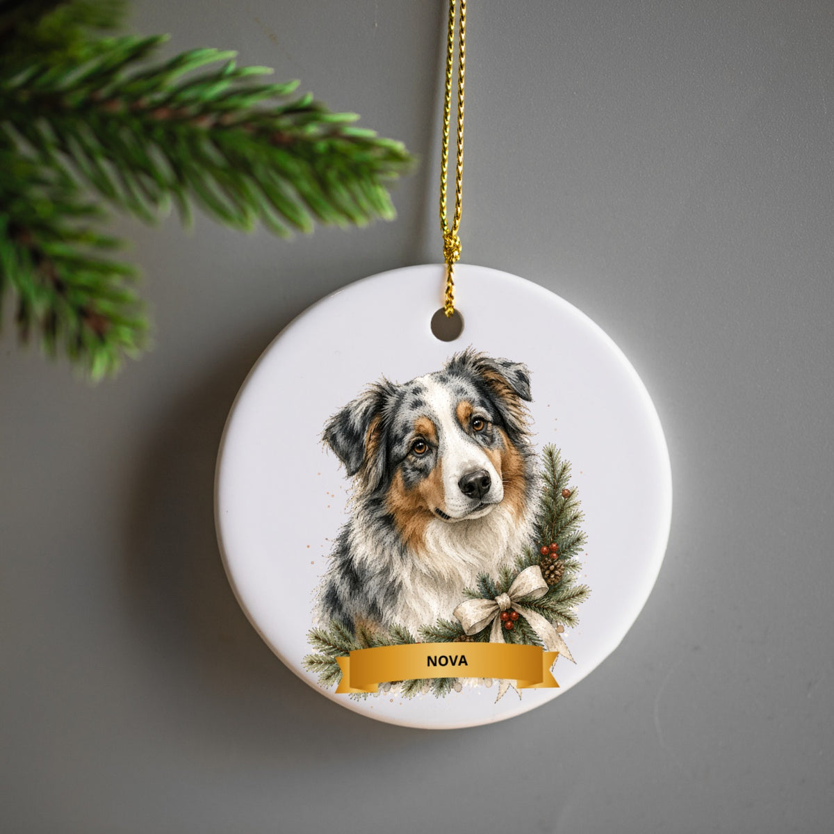 Personalized Winter Wonder Dog Christmas Ceramic Ornament
