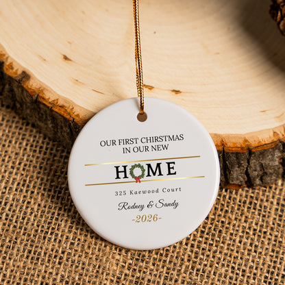 Our First Christmas In Our New Home Wreath Ceramic Ornament with Gift Box