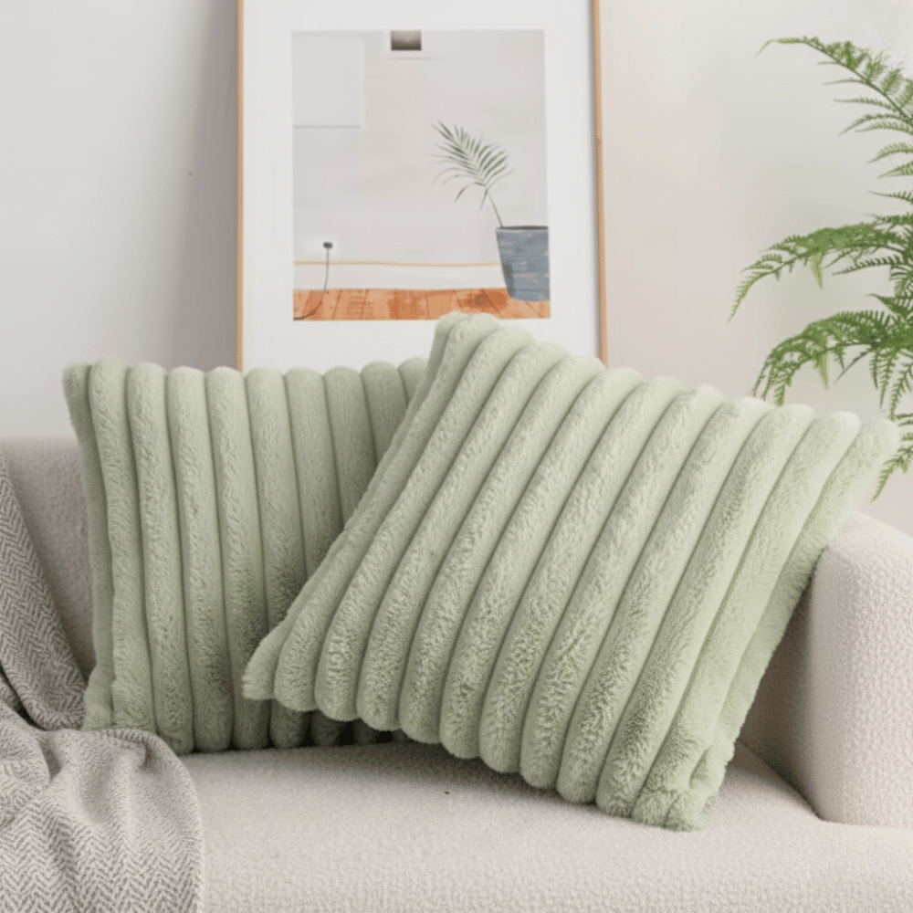 Aussie Bay Home: Striped Faux Fur Pillow Cover (Wide-Rib)