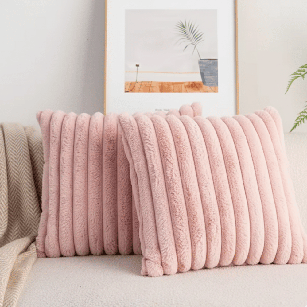 Aussie Bay Home: Striped Faux Fur Pillow Cover (Wide-Rib)