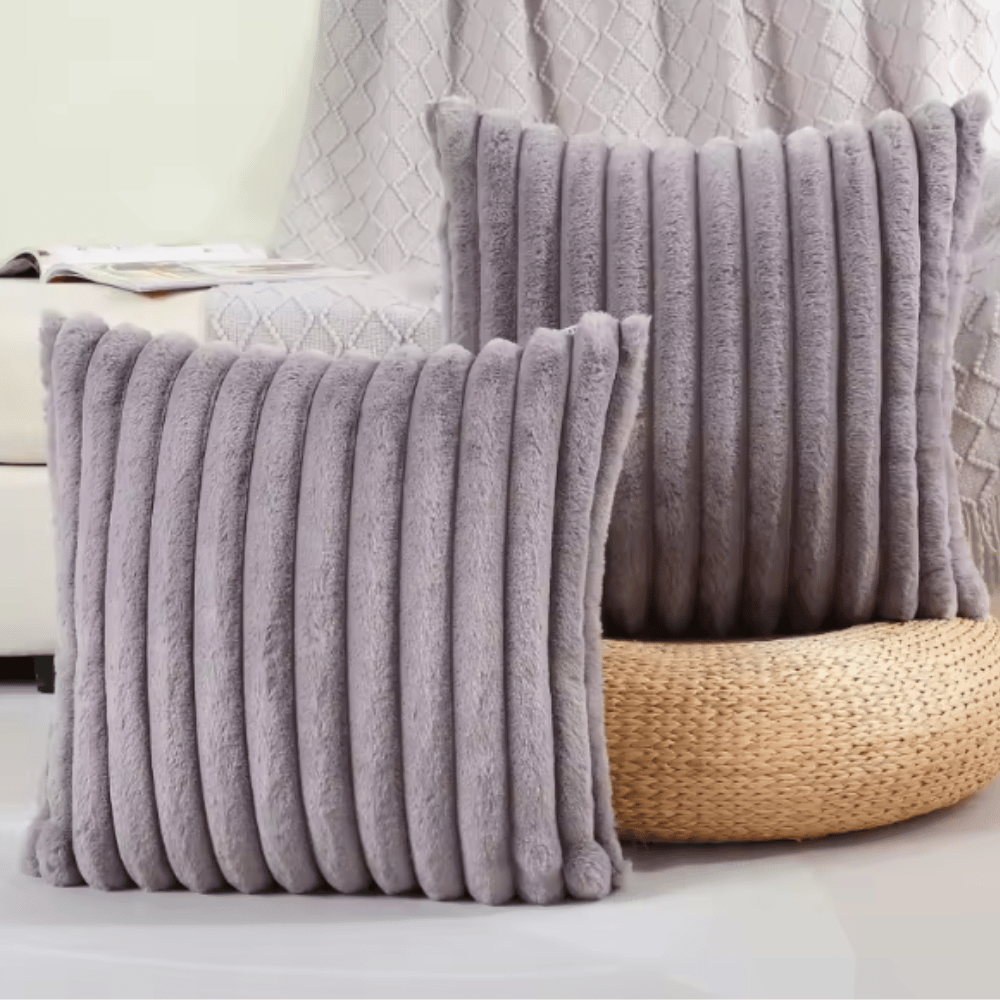 Aussie Bay Home: Striped Faux Fur Pillow Cover (Wide-Rib)