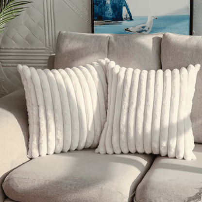 Aussie Bay Home: Striped Faux Fur Pillow Cover (Wide-Rib)