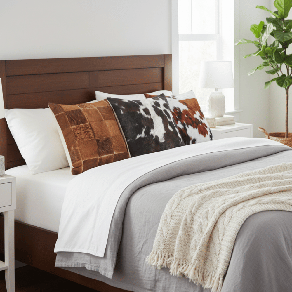 Rustic Faux Cowhide Pillow