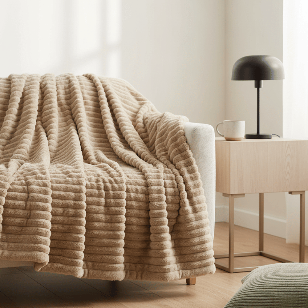 Aussie Bay Home: Striped Faux Fur Throw Blanket (Wide-Rib)