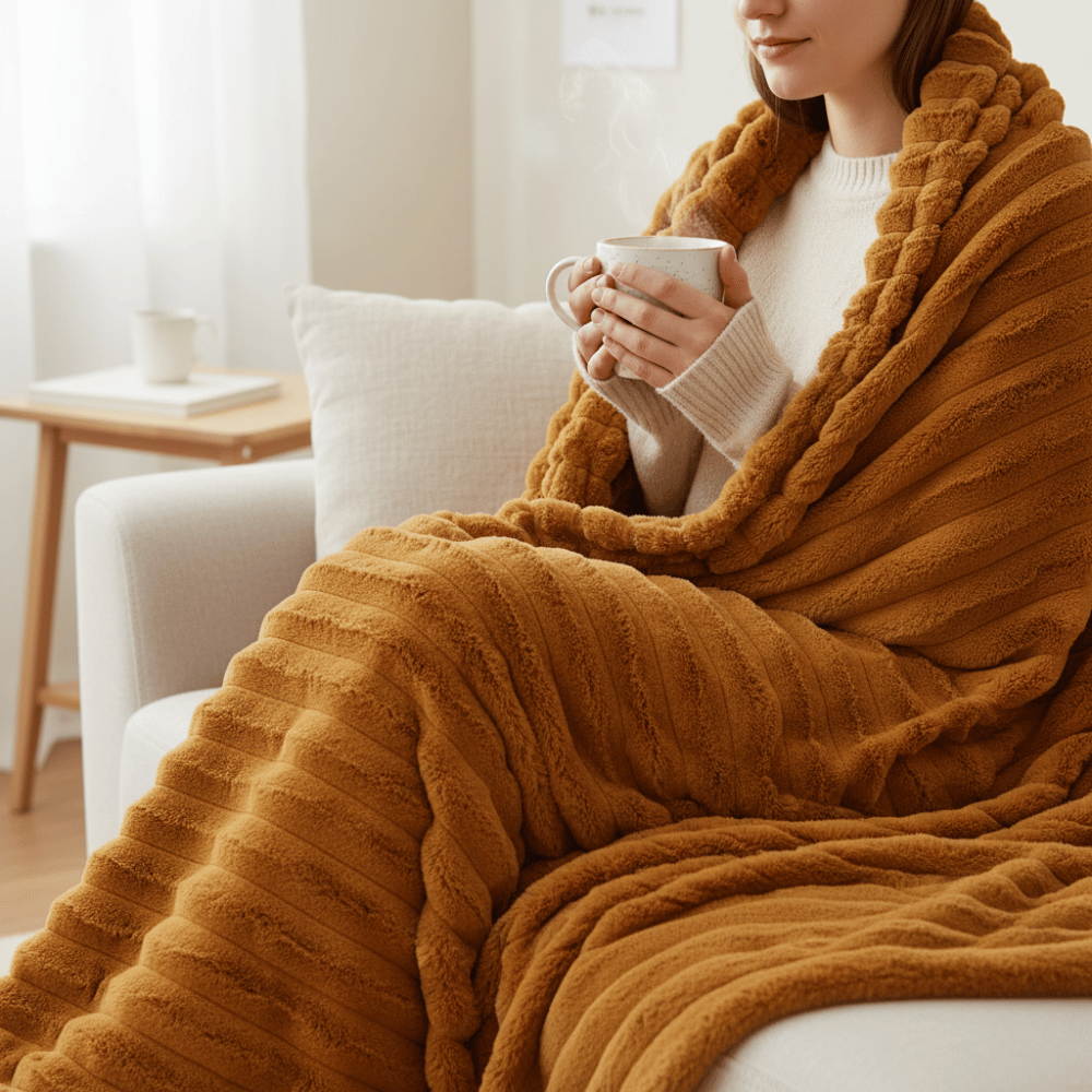 Aussie Bay Home: Striped Faux Fur Throw Blanket (Wide-Rib)