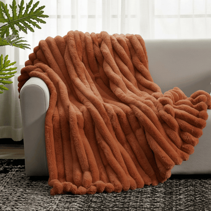 Aussie Bay Home: Striped Faux Fur Throw Blanket (Wide-Rib)