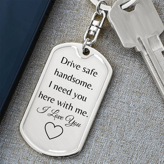 Drive Safe Dog Tag With Swivel Key Ring-Personalized