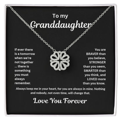 Granddaughter Necklace Magnetic Hearts Lucky Clover Braver Stronger Smarter Black
