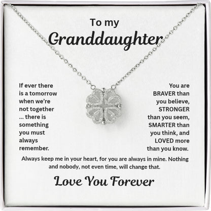Granddaughter Necklace Magnetic Hearts Lucky Clover Braver Stronger Smarter White