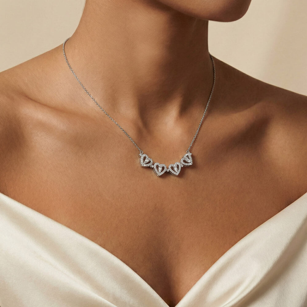 Granddaughter Necklace Magnetic Hearts Lucky Clover Braver Stronger Smarter White