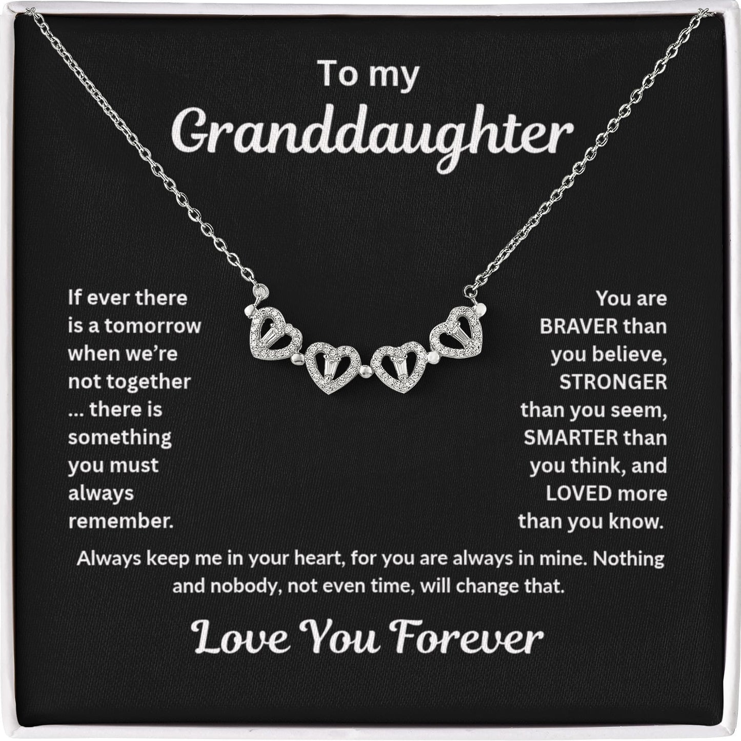 Granddaughter Necklace Magnetic Hearts Lucky Clover Braver Stronger Smarter Black