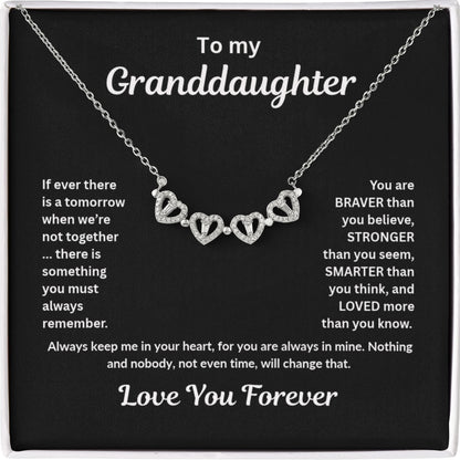 Granddaughter Necklace Magnetic Hearts Lucky Clover Braver Stronger Smarter Black