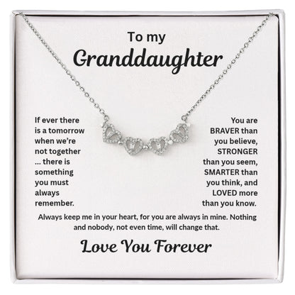 Granddaughter Necklace Magnetic Hearts Lucky Clover Braver Stronger Smarter White