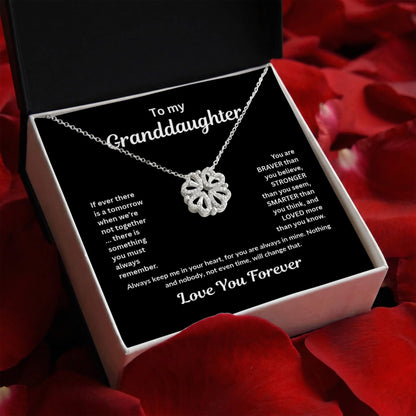 Granddaughter Necklace Magnetic Hearts Lucky Clover Braver Stronger Smarter Black