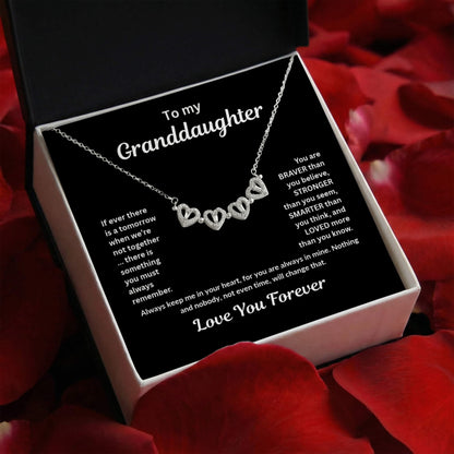 Granddaughter Necklace Magnetic Hearts Lucky Clover Braver Stronger Smarter Black