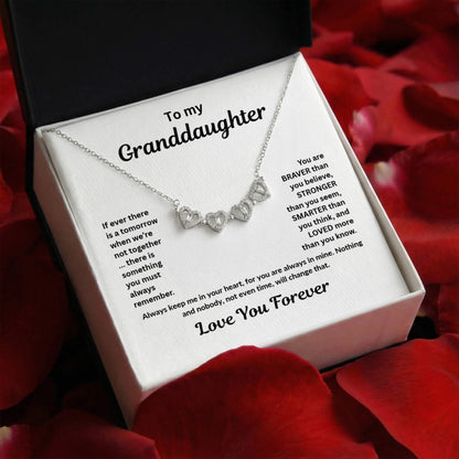 Granddaughter Necklace Magnetic Hearts Lucky Clover Braver Stronger Smarter White