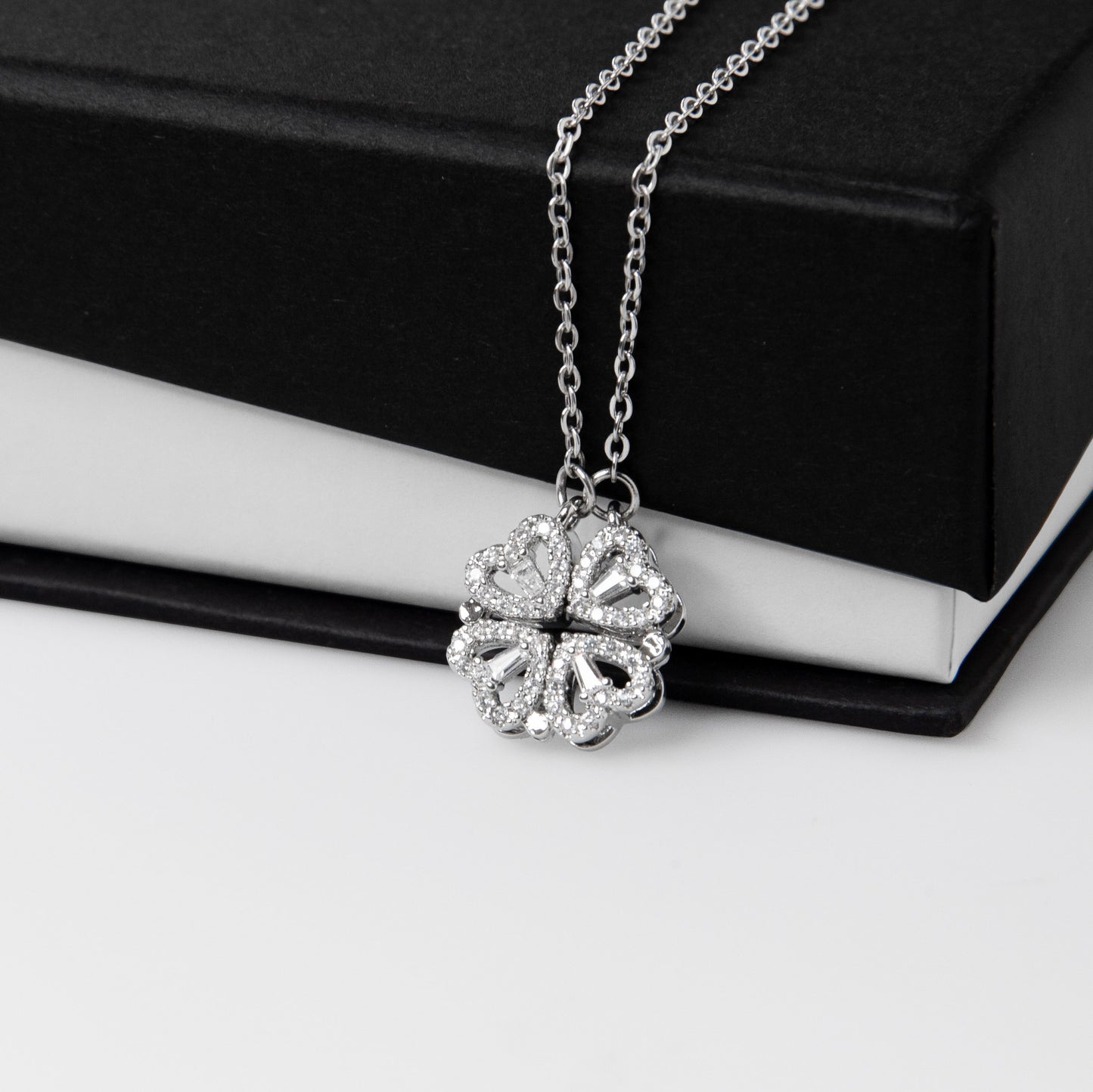 Granddaughter Necklace Magnetic Hearts Lucky Clover Braver Stronger Smarter Black