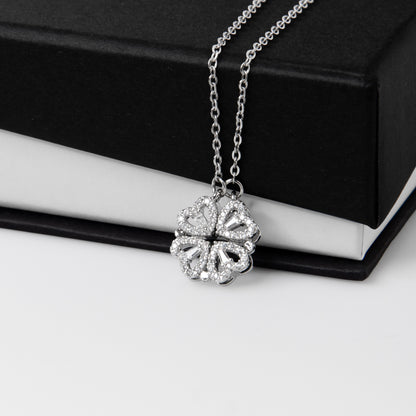 Granddaughter Necklace Magnetic Hearts Lucky Clover Braver Stronger Smarter Black