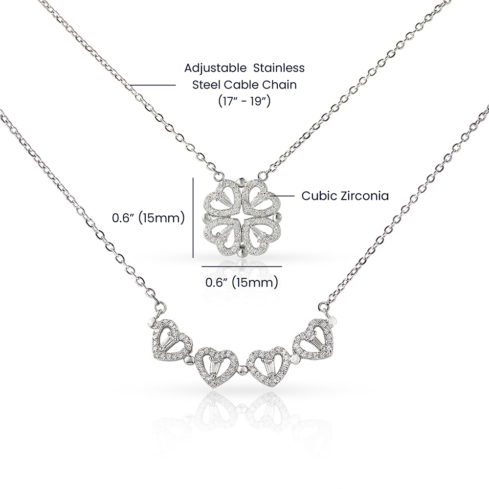 Granddaughter Necklace Magnetic Hearts Lucky Clover Braver Stronger Smarter White