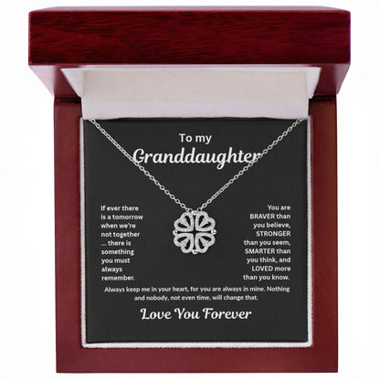 Granddaughter Necklace Magnetic Hearts Lucky Clover Braver Stronger Smarter Black