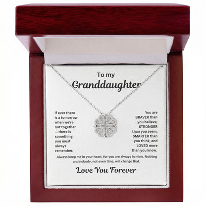 Granddaughter Necklace Magnetic Hearts Lucky Clover Braver Stronger Smarter White