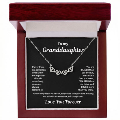 Granddaughter Necklace Magnetic Hearts Lucky Clover Braver Stronger Smarter Black