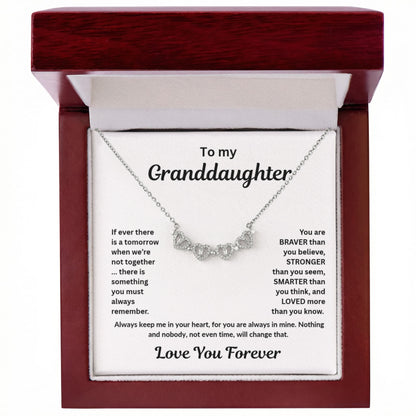 Granddaughter Necklace Magnetic Hearts Lucky Clover Braver Stronger Smarter White