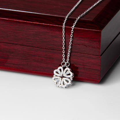 Granddaughter Necklace Magnetic Hearts Lucky Clover Braver Stronger Smarter Black