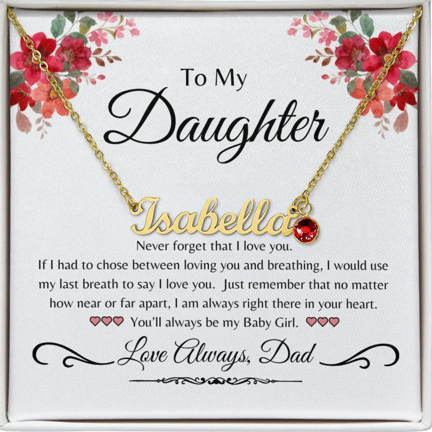 Personalized Name Necklace With Birthstone Daughter From Dad
