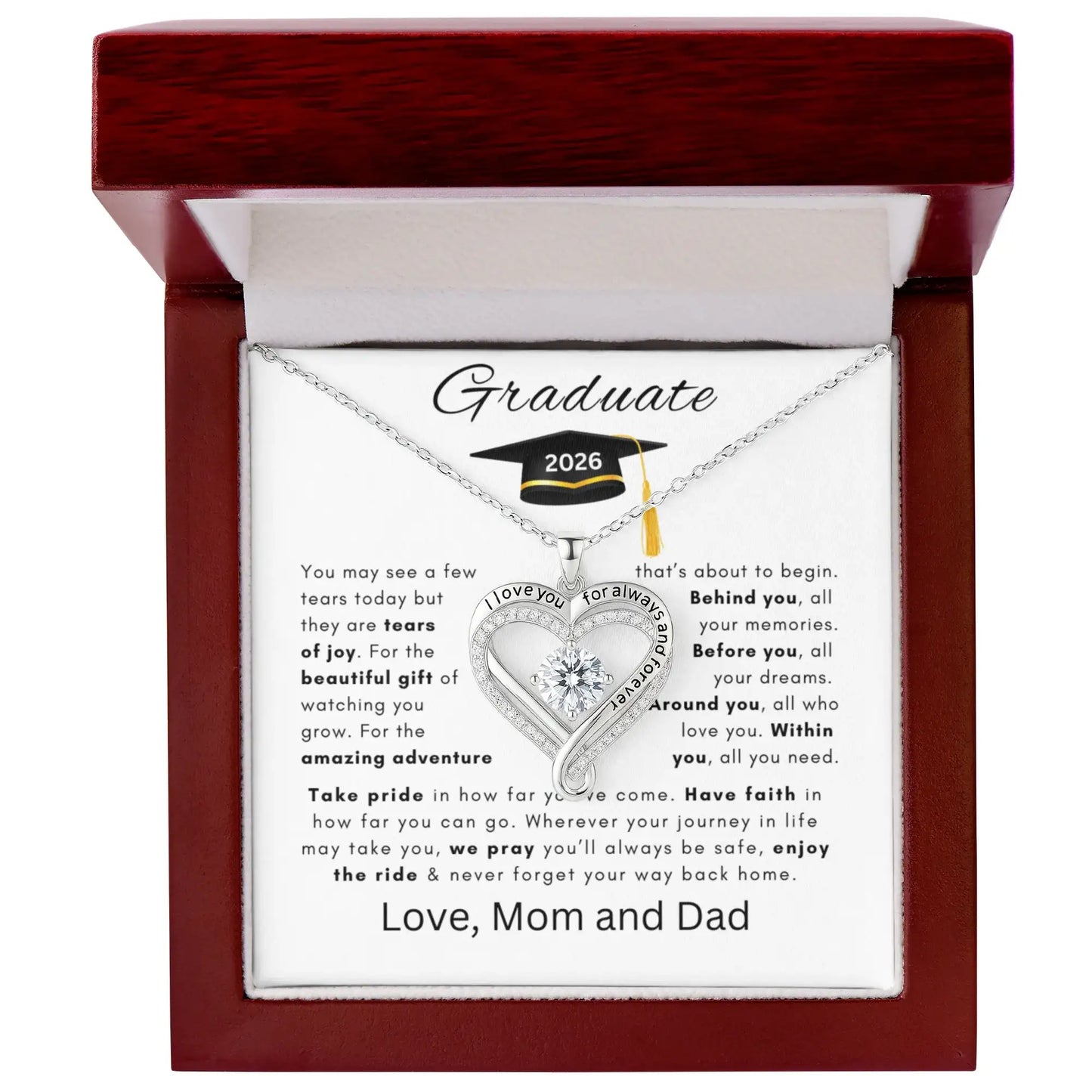 Graduate from Mom and Dad Always and forever Heart Necklace