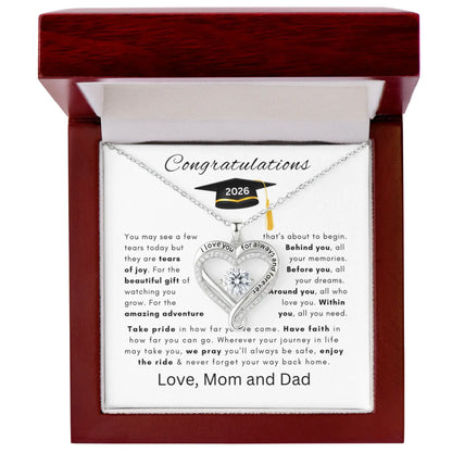 Congratulations from Mom and Dad Always and forever Heart Necklace