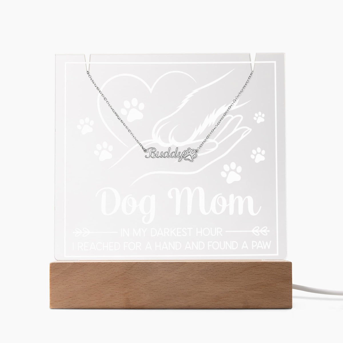 Keepsake Acrylic with Paw Print Name Necklace