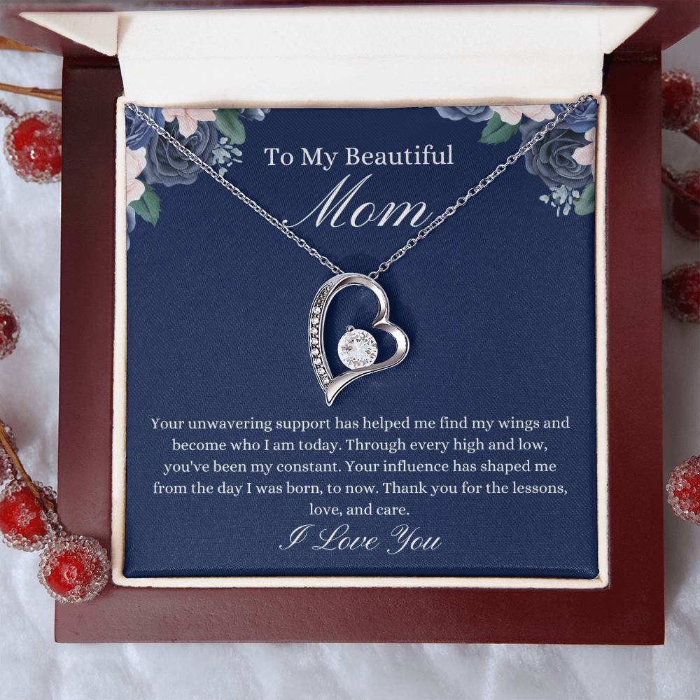 To My Beautiful Mom - Blue Flower Forever Love Necklace