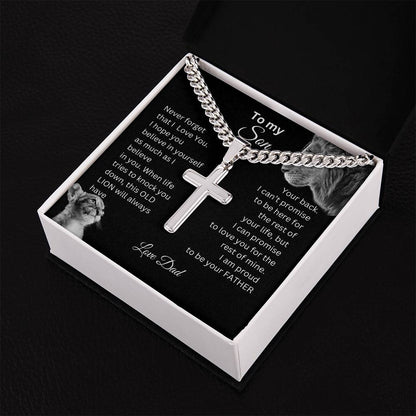 To My Son | This Old Lion| Personalized Steel Cross on Cuban Chain