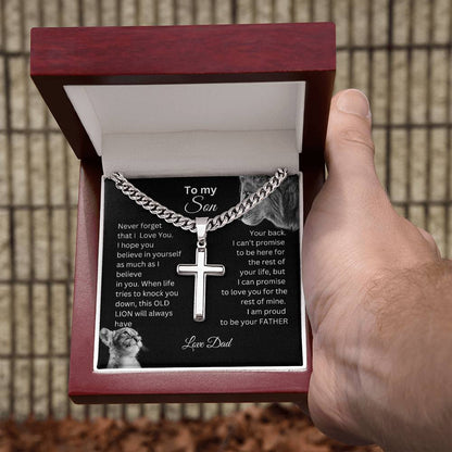 To My Son | This Old Lion| Personalized Steel Cross on Cuban Chain