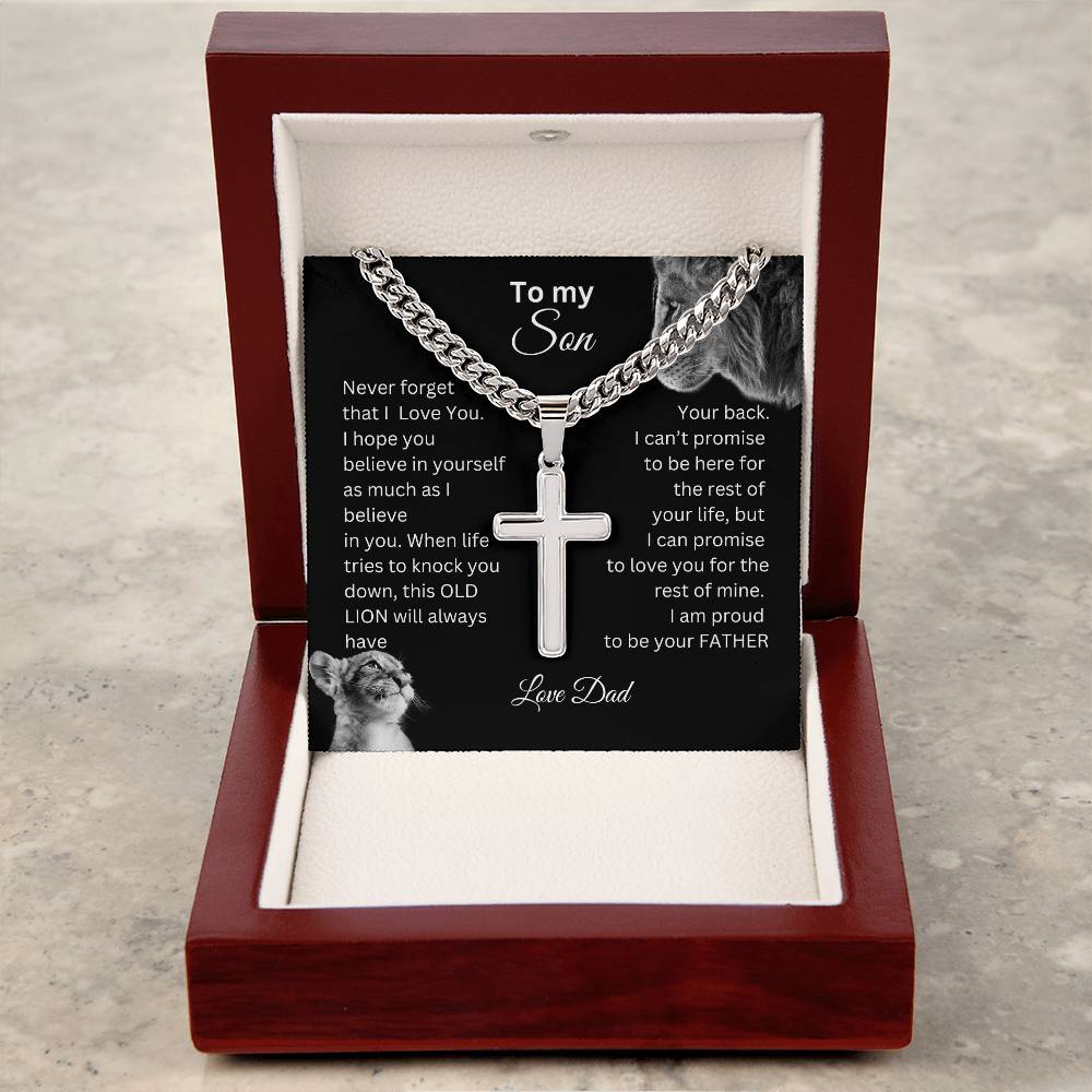 To My Son | This Old Lion| Personalized Steel Cross on Cuban Chain