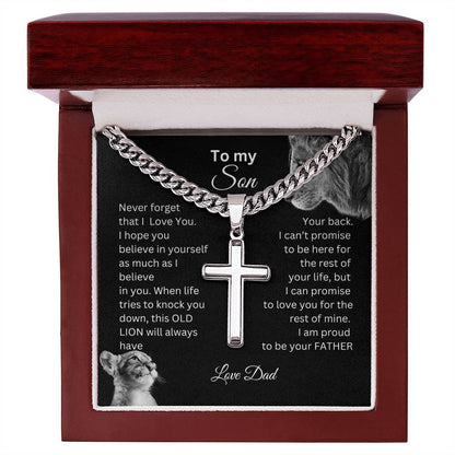 To My Son | This Old Lion| Personalized Steel Cross on Cuban Chain