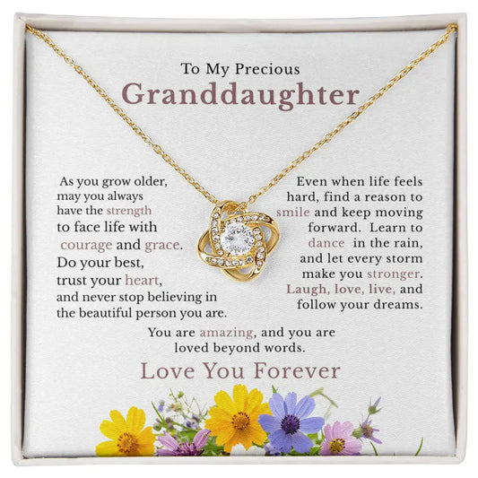 Granddaughter Love Knot Necklace Strength Courage Grace
