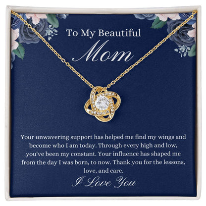 To My Beautiful Mom - Blue Flower Love Knot Necklace
