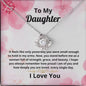 Daughter Love Knot necklace with message card with Cherry Blossoms.