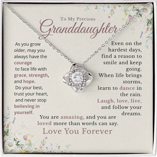 Granddaughter Love Knot Necklace Courage Grace and Strength