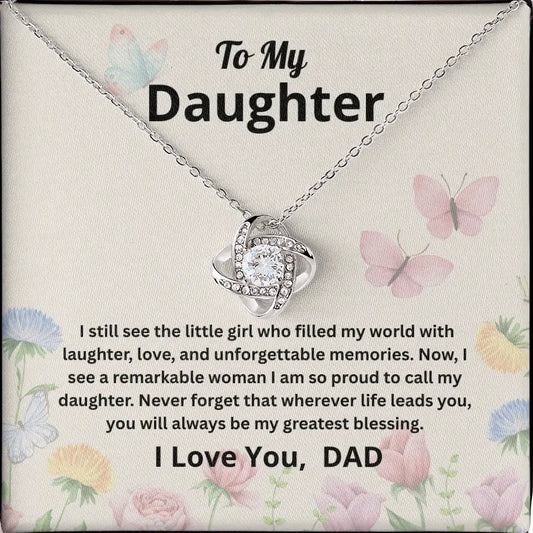 Daughter From Dad Greatest Blessing Love Knot Necklace Butterflies