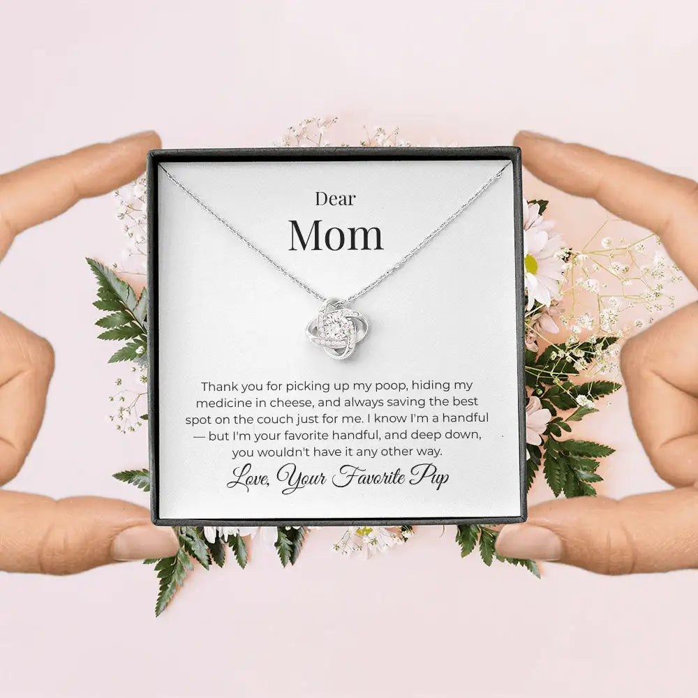 Dear Mom Love Knot Necklace Best Spot on the Couch