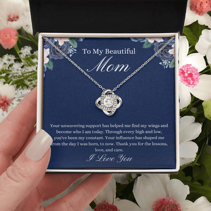 To My Beautiful Mom - Blue Flower Love Knot Necklace